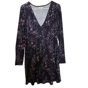 Stitch & Pine Blue Floral All Over Print Long Sleeve  Faux Wrap Knit Dress XL